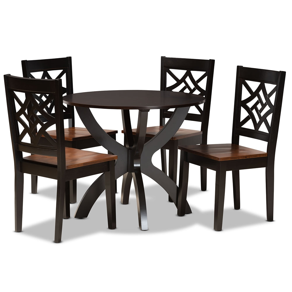 Baxton Studio Anila Modern And Contemporary Two-Tone Dark Brown And Walnut Brown Finished Wood 5-Piece Dining Set