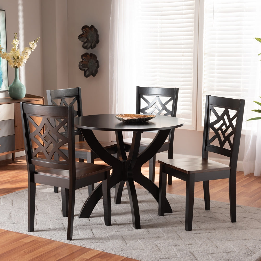 Baxton Studio Anila Modern And Contemporary Two-Tone Dark Brown And Walnut Brown Finished Wood 5-Piece Dining Set