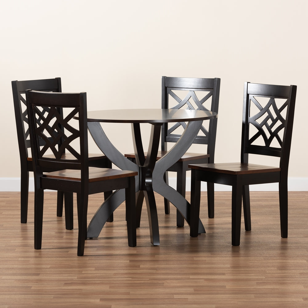 Baxton Studio Anila Modern And Contemporary Two-Tone Dark Brown And Walnut Brown Finished Wood 5-Piece Dining Set