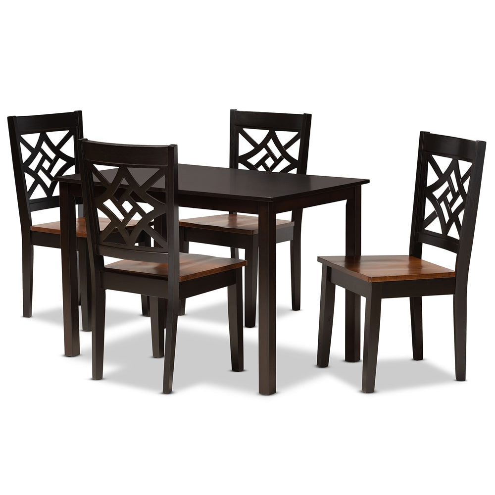 Baxton Studio Nicolette Modern And Contemporary Two-Tone Dark Brown And Walnut Brown Finished Wood 5-Piece Dining Set