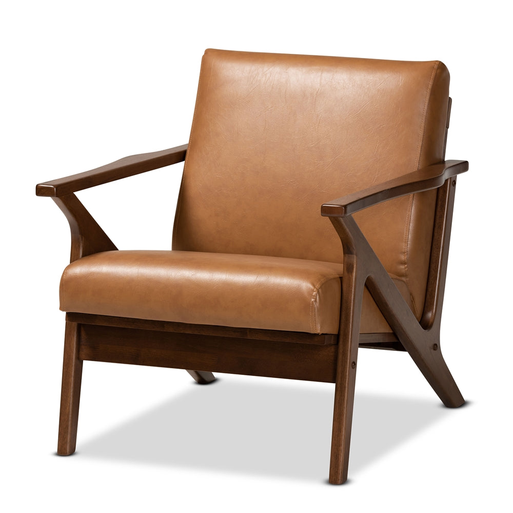 Baxton Studio Bianca Mid-Century Modern Finished Wood and Tan Faux Leather Effect Lounge Chair