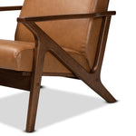 Load image into Gallery viewer, BAXTON STUDIO BIANCA MID-CENTURY MODERN WALNUT BROWN FINISHED WOOD AND TAN FAUX LEATHER EFFECT 2-PIECE LOUNGE CHAIR AND OTTOMAN SET
