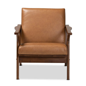 Baxton Studio Bianca Mid-Century Modern Walnut Brown Finished Wood And Tan Faux Leather Effect Lounge Chair