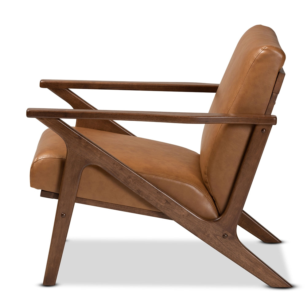 Baxton Studio Bianca Mid-Century Modern Walnut Brown Finished Wood And Tan Faux Leather Effect Lounge Chair