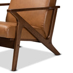 Load image into Gallery viewer, BAXTON STUDIO BIANCA MID-CENTURY MODERN WALNUT BROWN FINISHED WOOD AND TAN FAUX LEATHER EFFECT LOUNGE CHAIR
