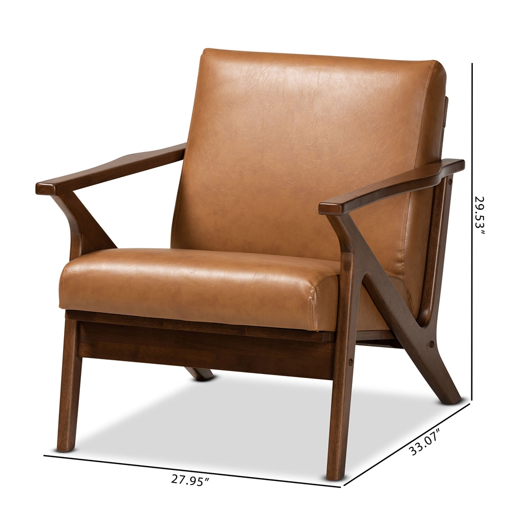 Baxton Studio Bianca Mid-Century Modern Walnut Brown Finished Wood And Tan Faux Leather Effect Lounge Chair