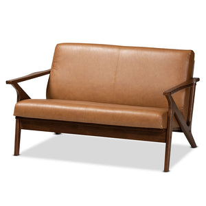 Baxton Studio Bianca Mid-Century Modern Finished Wood and Tan Faux Leather Effect Loveseat