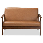 Load image into Gallery viewer, Baxton Studio Bianca Mid-Century Modern Walnut Brown Finished Wood And Tan Faux Leather Effect Loveseat
