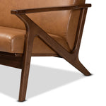 Load image into Gallery viewer, BAXTON STUDIO BIANCA MID-CENTURY MODERN WALNUT BROWN FINISHED WOOD AND TAN FAUX LEATHER EFFECT LOVESEAT
