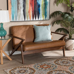 Load image into Gallery viewer, Baxton Studio Bianca Mid-Century Modern Walnut Brown Finished Wood And Tan Faux Leather Effect Loveseat
