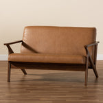 Load image into Gallery viewer, Baxton Studio Bianca Mid-Century Modern Walnut Brown Finished Wood And Tan Faux Leather Effect Loveseat
