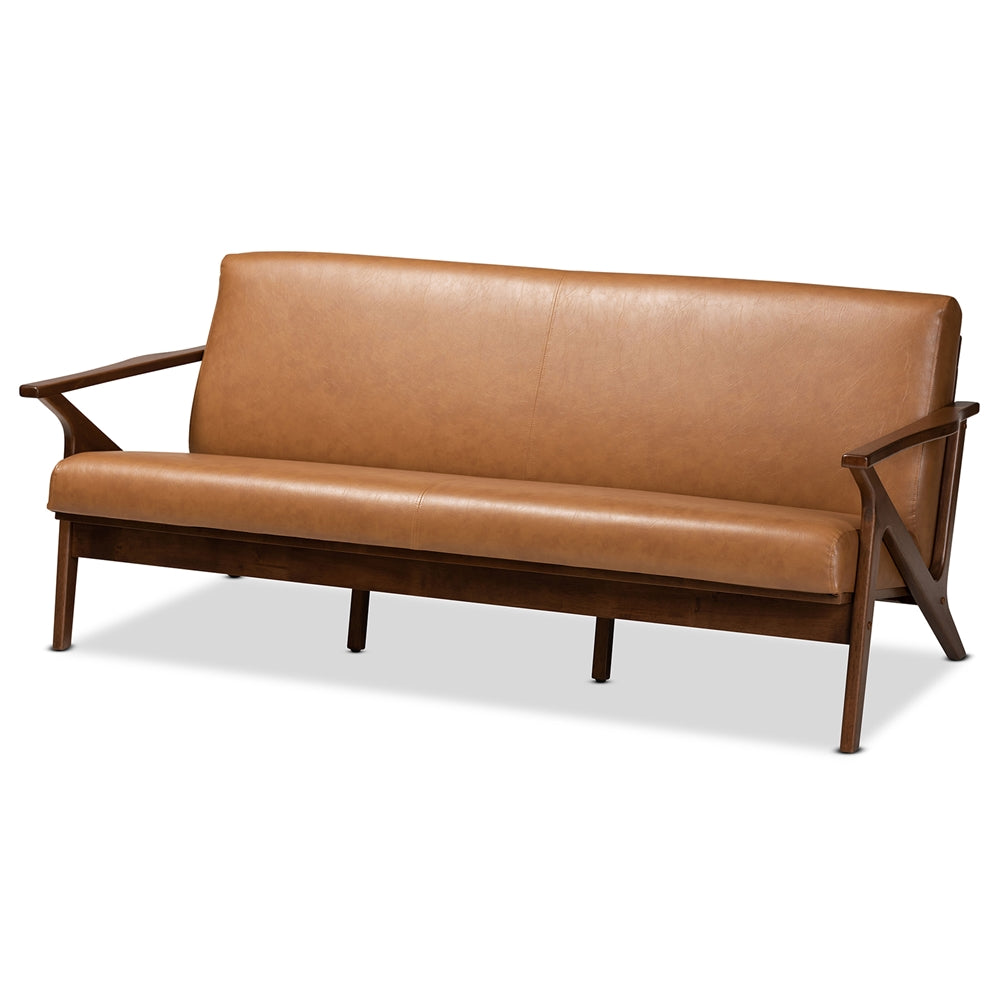 Baxton Studio Bianca Mid-Century Modern Finished Wood and Tan Faux Leather Effect Sofa