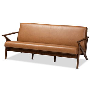 Baxton Studio Bianca Mid-Century Modern Finished Wood and Tan Faux Leather Effect Sofa