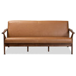 Load image into Gallery viewer, Baxton Studio Bianca Mid-Century Modern Walnut Brown Finished Wood And Tan Faux Leather Effect Sofa
