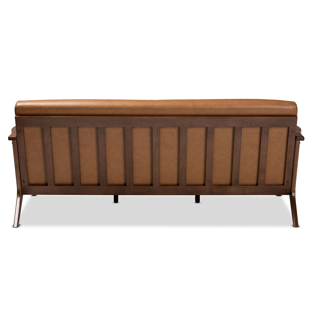 Baxton Studio Bianca Mid-Century Modern Walnut Brown Finished Wood And Tan Faux Leather Effect Sofa