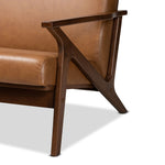 Load image into Gallery viewer, BAXTON STUDIO BIANCA MID-CENTURY MODERN WALNUT BROWN FINISHED WOOD AND TAN FAUX LEATHER EFFECT SOFA
