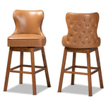 Load image into Gallery viewer, Baxton Studio Gradisca Modern And Contemporary Tan Faux Leather Upholstered And Walnut Brown Finished Wood 2-Piece Swivel Bar Stool Set
