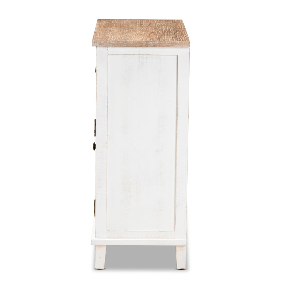 Baxton Studio Glynn Rustic Farmhouse Weathered Two-Tone White And Oak Brown Finished Wood 2-Door Storage Cabinet