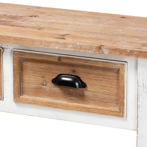 BAXTON STUDIO BENEDICT TRADITIONAL FARMHOUSE AND RUSTIC TWO-TONE WHITE AND OAK BROWN FINISHED WOOD 3-DRAWER CONSOLE TABLE