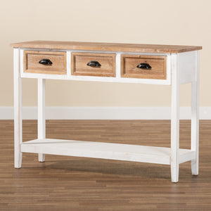 Baxton Studio Benedict Traditional Farmhouse And Rustic Two-Tone White And Oak Brown Finished Wood 3-Drawer Console Table