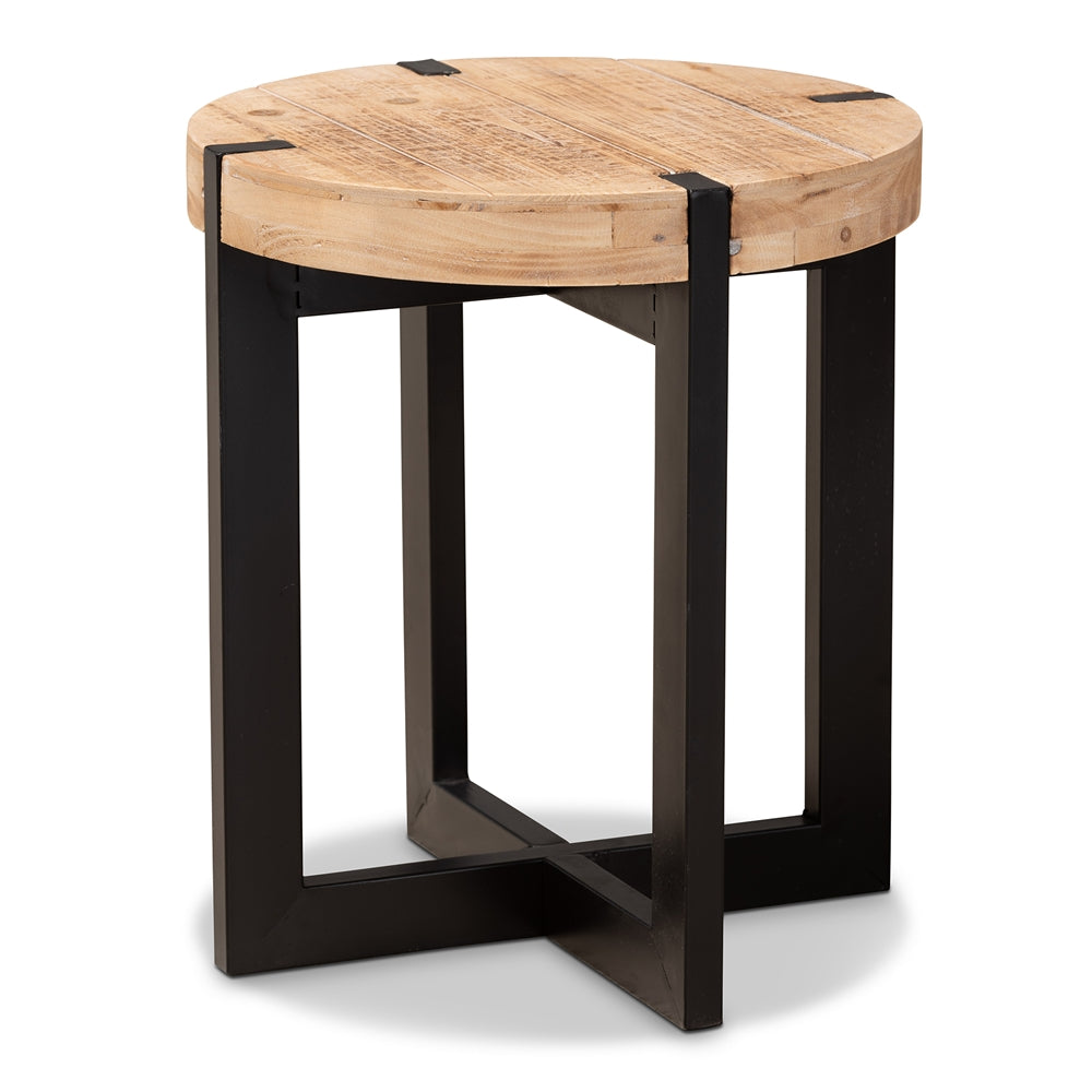 Baxton Studio Horace Rustic and Industrial Natural Finished Wood and Finished Metal End Table