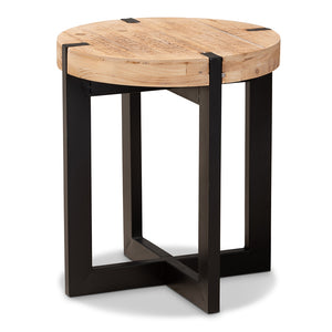 Baxton Studio Horace Rustic and Industrial Natural Finished Wood and Finished Metal End Table