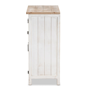 Baxton Studio Deacon Rustic Industrial Farmhouse Weathered Two-Tone White And Oak Brown Finished Wood 2-Door Storage Cabinet