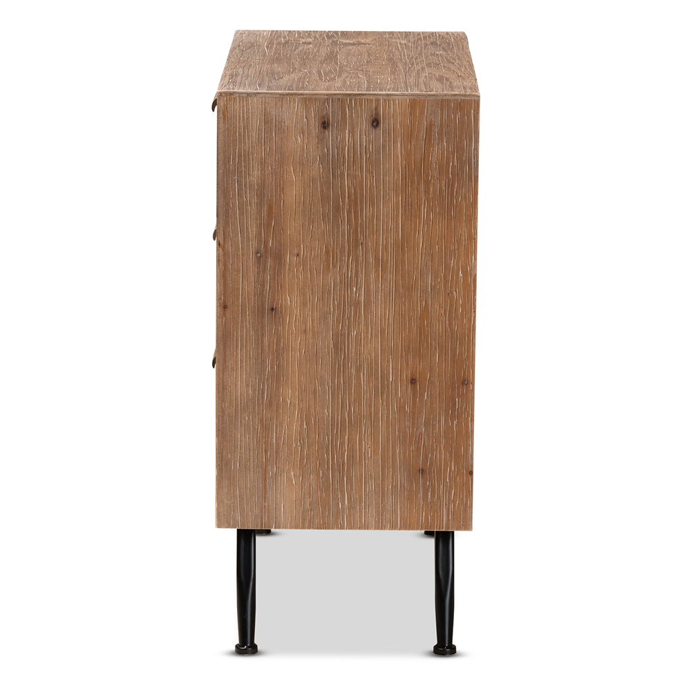 Baxton Studio Calida Mid-Century Modern Whitewashed Natural Brown Finished Wood And Rattan 3-Drawer Storage Cabinet