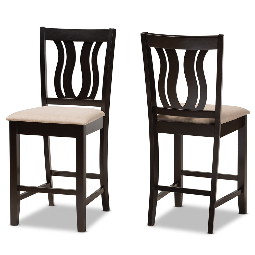 Baxton Studio Fenton Modern and Contemporary Transitional Sand Fabric Upholstered and Finished Wood 2-Piece Counter Stool Set