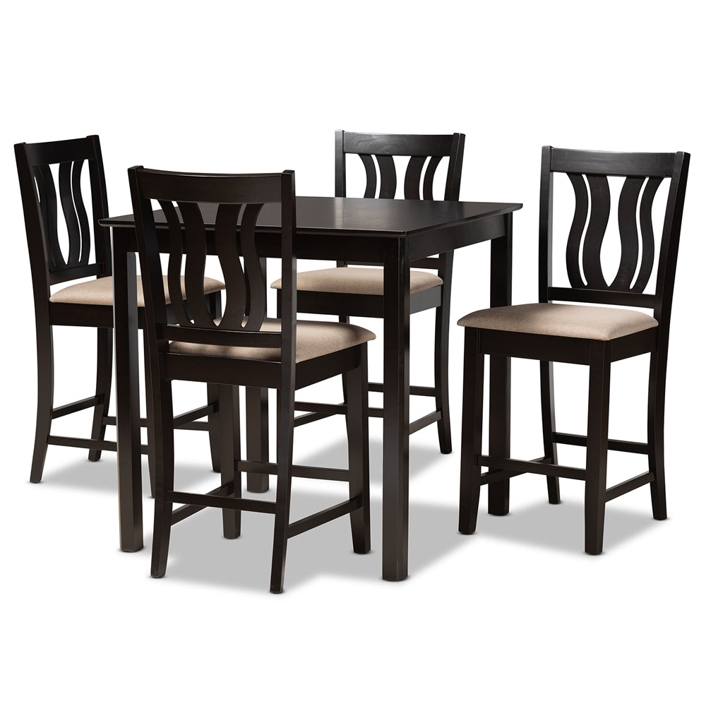 Baxton Studio Fenton Modern and Contemporary Transitional Sand Fabric Upholstered and Finished Wood 5-Piece Pub Set