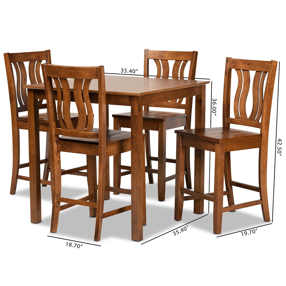 Baxton Studio Fenton Modern And Contemporary Transitional Walnut Brown Finished Wood 5-Piece Pub Set