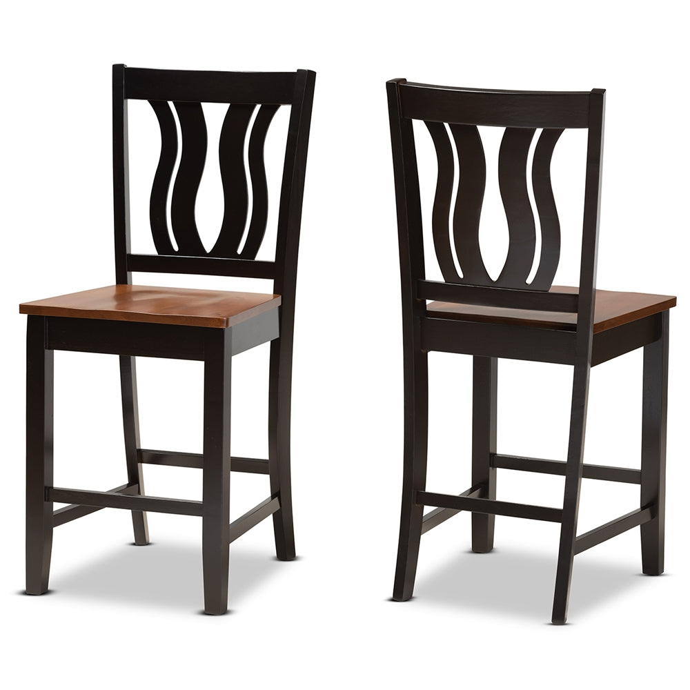 Baxton Studio Fenton Modern And Contemporary Transitional Two-Tone Dark Brown And Walnut Brown Finished Wood 2-Piece Counter Stool Set