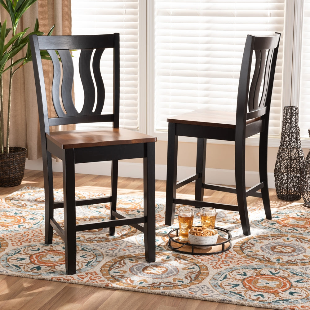 Baxton Studio Fenton Modern And Contemporary Transitional Two-Tone Dark Brown And Walnut Brown Finished Wood 2-Piece Counter Stool Set