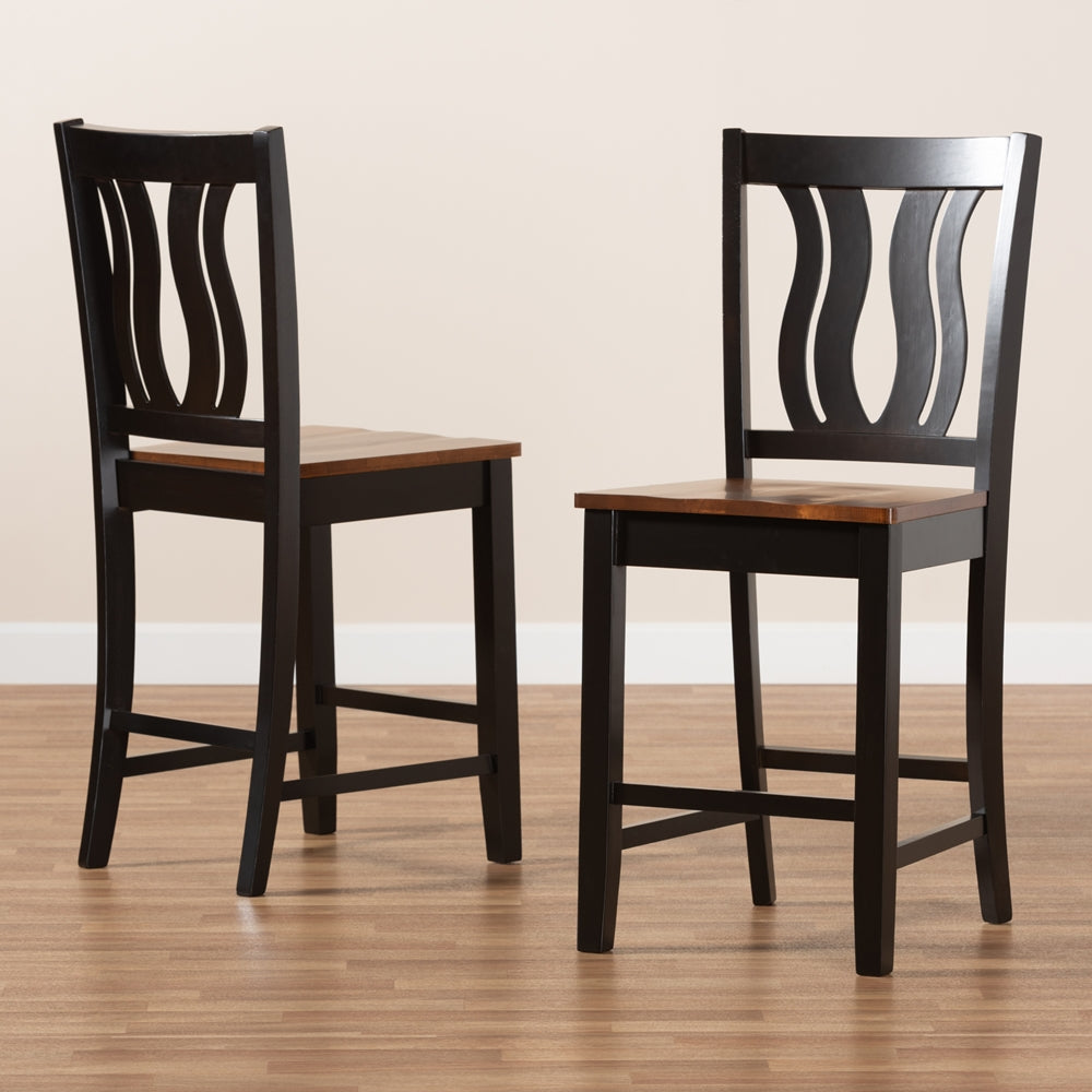 Baxton Studio Fenton Modern And Contemporary Transitional Two-Tone Dark Brown And Walnut Brown Finished Wood 2-Piece Counter Stool Set