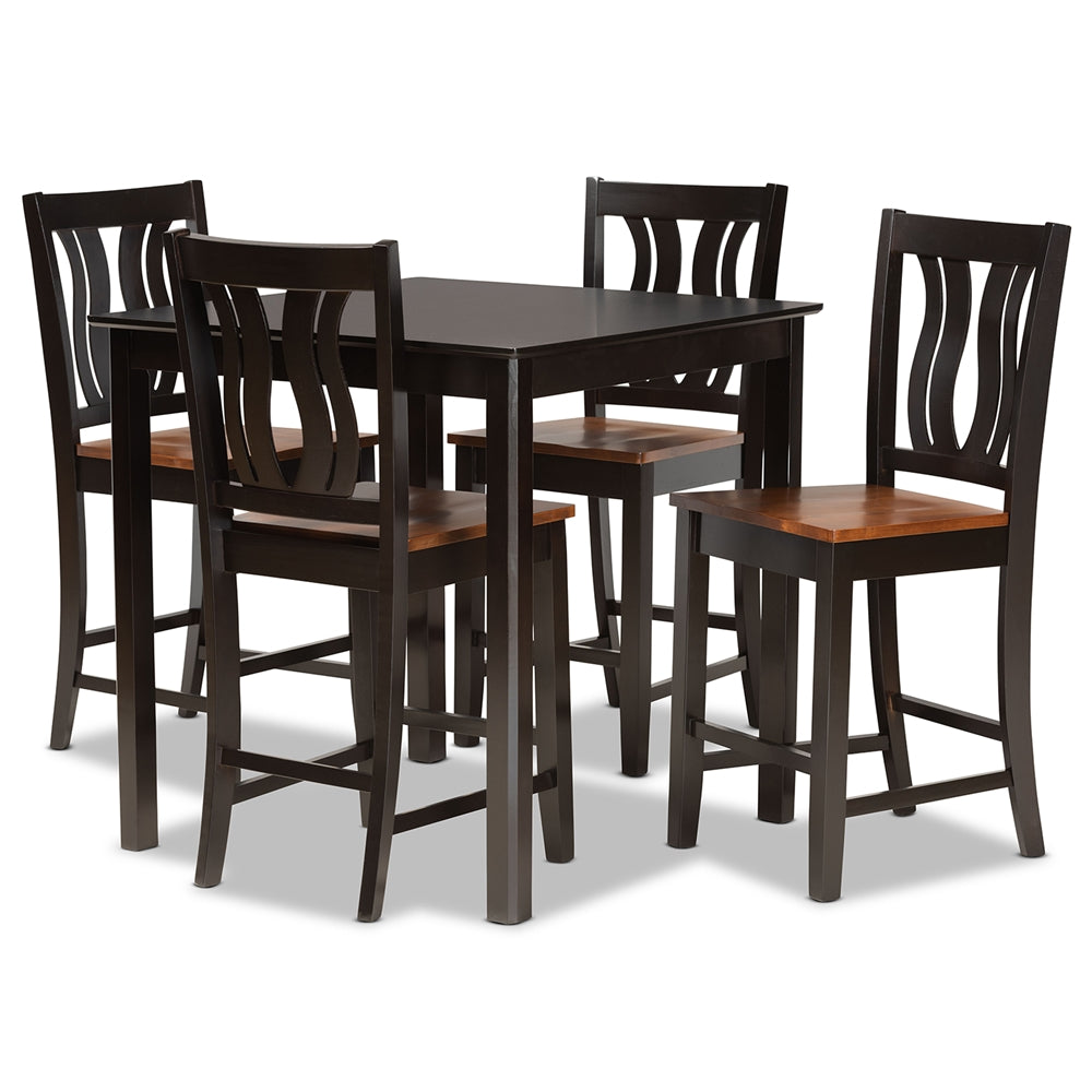 Baxton Studio Fenton Modern And Contemporary Transitional Two-Tone Dark Brown And Walnut Brown Finished Wood 5-Piece Pub Set