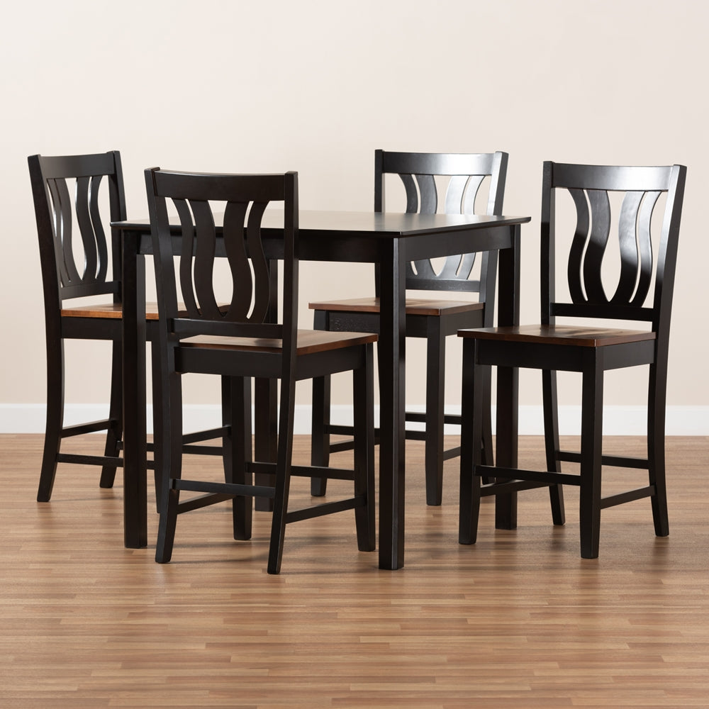 Baxton Studio Fenton Modern And Contemporary Transitional Two-Tone Dark Brown And Walnut Brown Finished Wood 5-Piece Pub Set