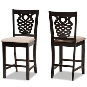 Baxton Studio Gervais Modern and Contemporary Transitional Sand Fabric Upholstered and Finished Wood 2-Piece Counter Stool Set