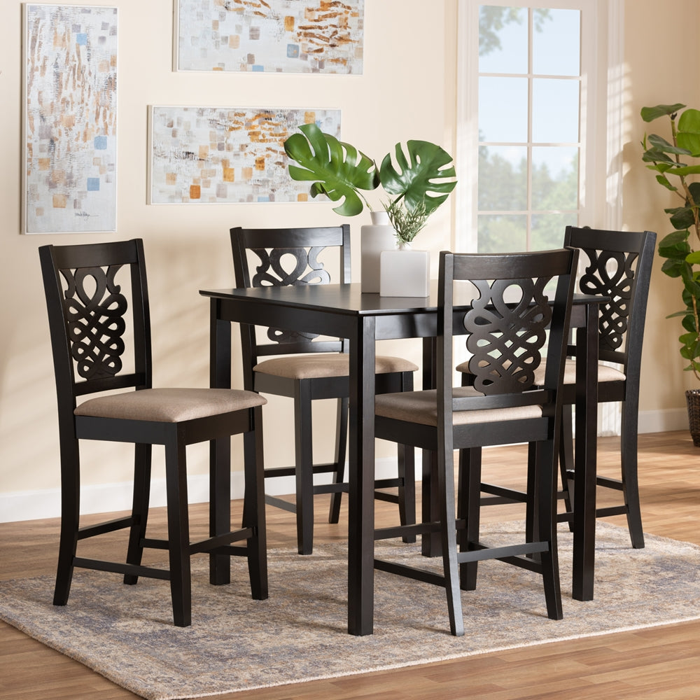 Baxton Studio Gervais Modern And Contemporary Transitional Sand Fabric Upholstered And Dark Brown Finished Wood 5-Piece Pub Set