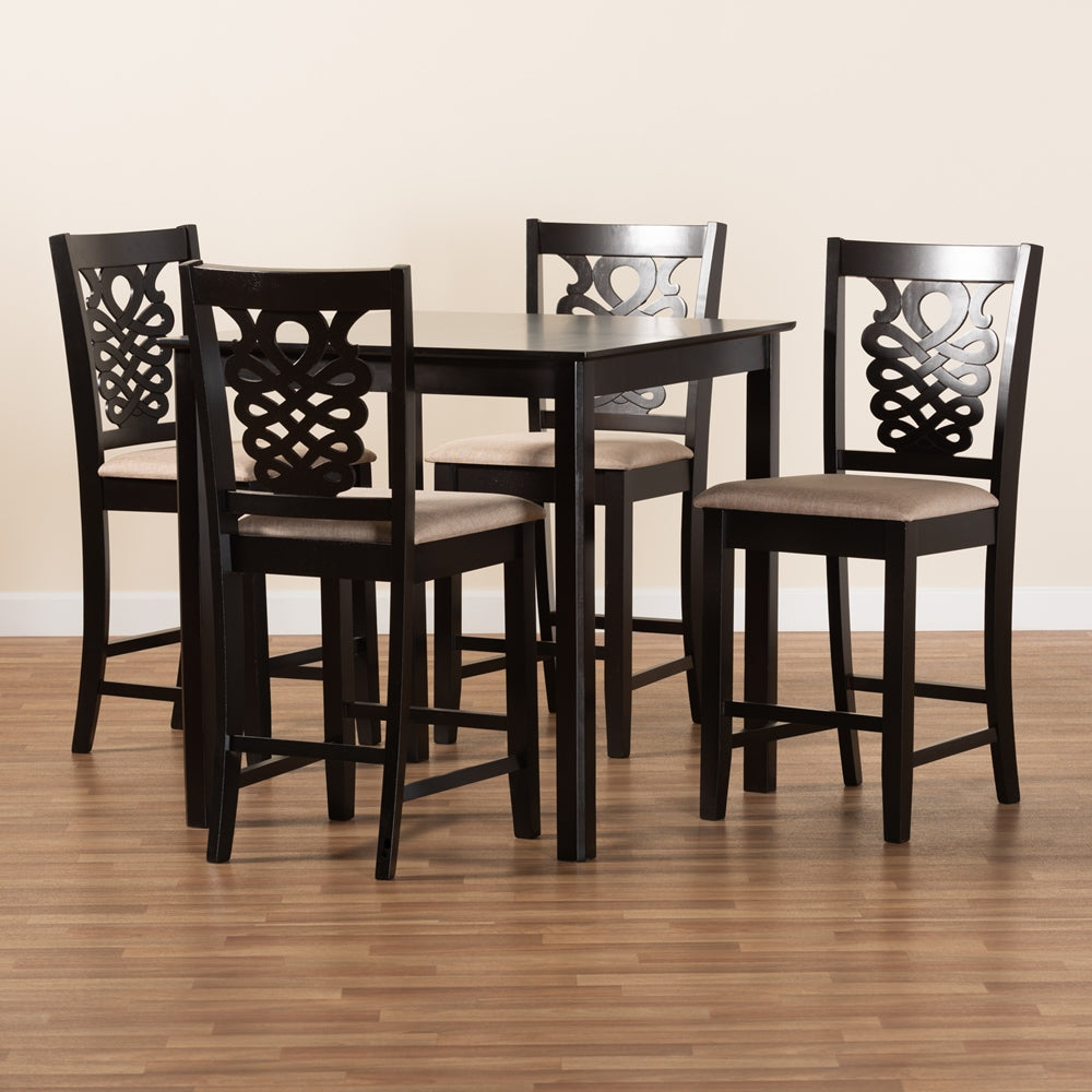 Baxton Studio Gervais Modern And Contemporary Transitional Sand Fabric Upholstered And Dark Brown Finished Wood 5-Piece Pub Set