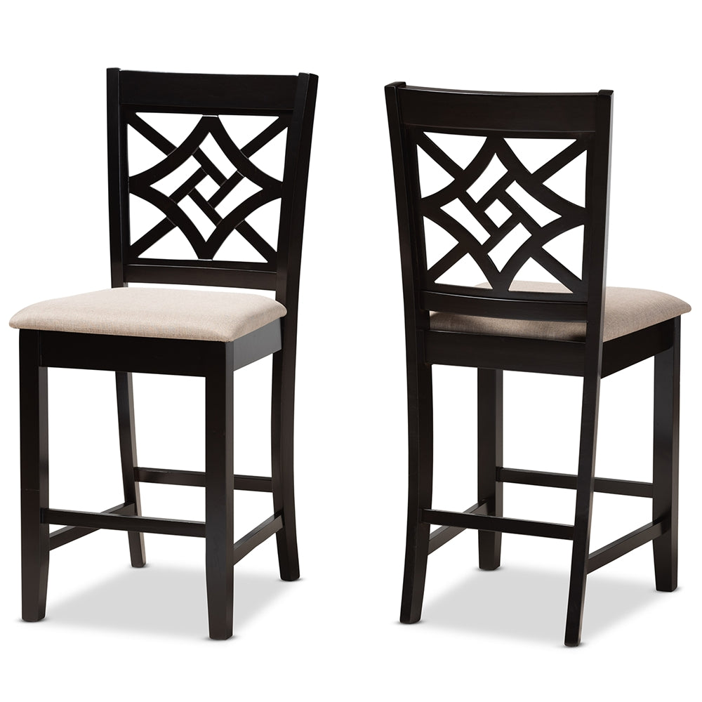 Baxton Studio Nicolette Modern And Contemporary Sand Fabric Upholstered And Dark Brown Finished Wood 2-Piece Counter Stool Set