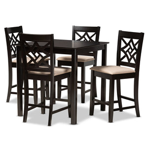 Baxton Studio Nicolette Modern And Contemporary Sand Fabric Upholstered And Dark Brown Finished Wood 5-Piece Pub Set