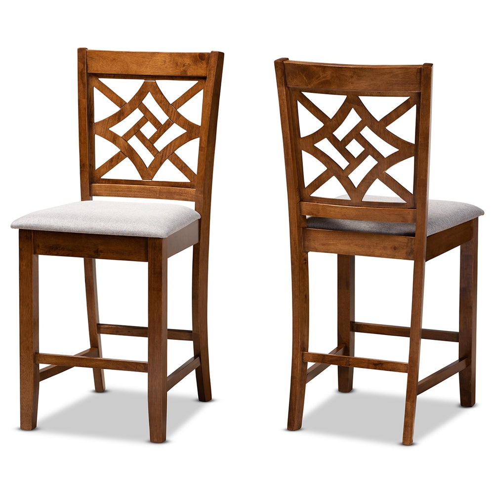 Baxton Studio Nicolette Modern And Contemporary Grey Fabric Upholstered And Walnut Brown Finished Wood 2-Piece Counter Stool Set