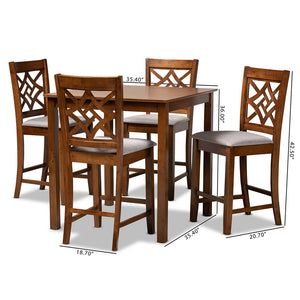 Baxton Studio Nicolette Modern And Contemporary Grey Fabric Upholstered And Walnut Brown Finished Wood 5-Piece Pub Set