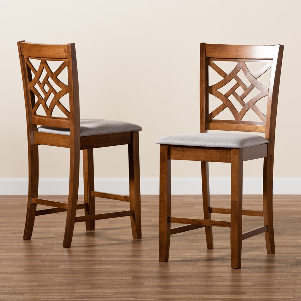 Baxton Studio Nicolette Modern And Contemporary Grey Fabric Upholstered And Walnut Brown Finished Wood 2-Piece Counter Stool Set