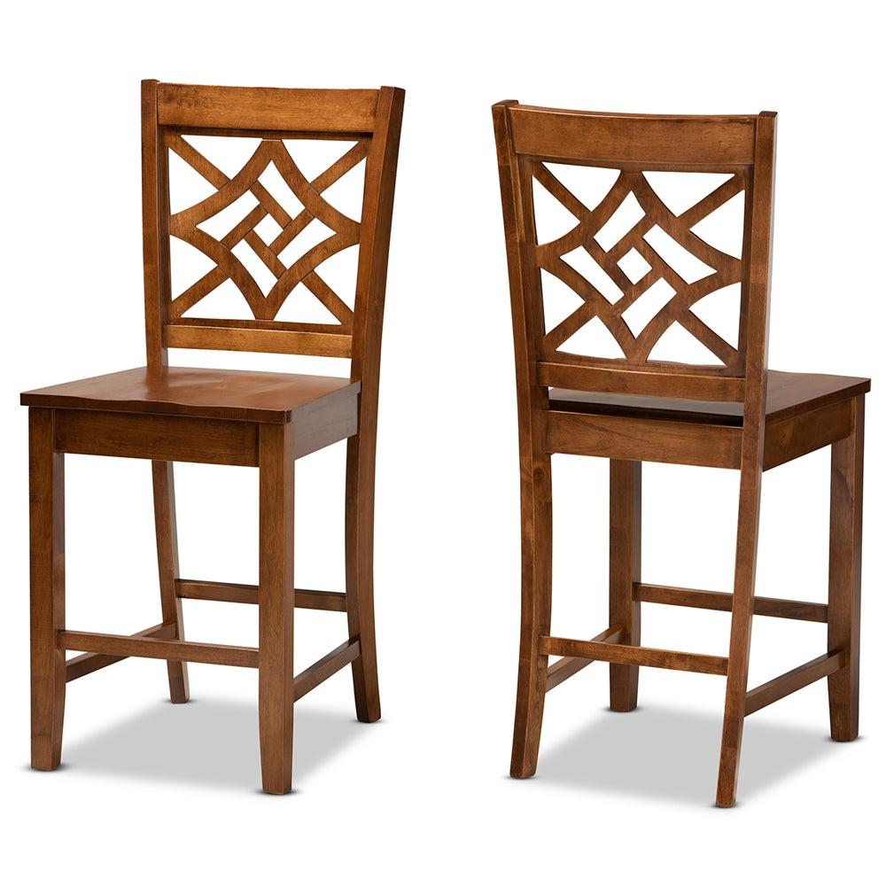 Baxton Studio Nicolette Modern And Contemporary Transitional Walnut Brown Finished Wood 2-Piece Counter Stool Set