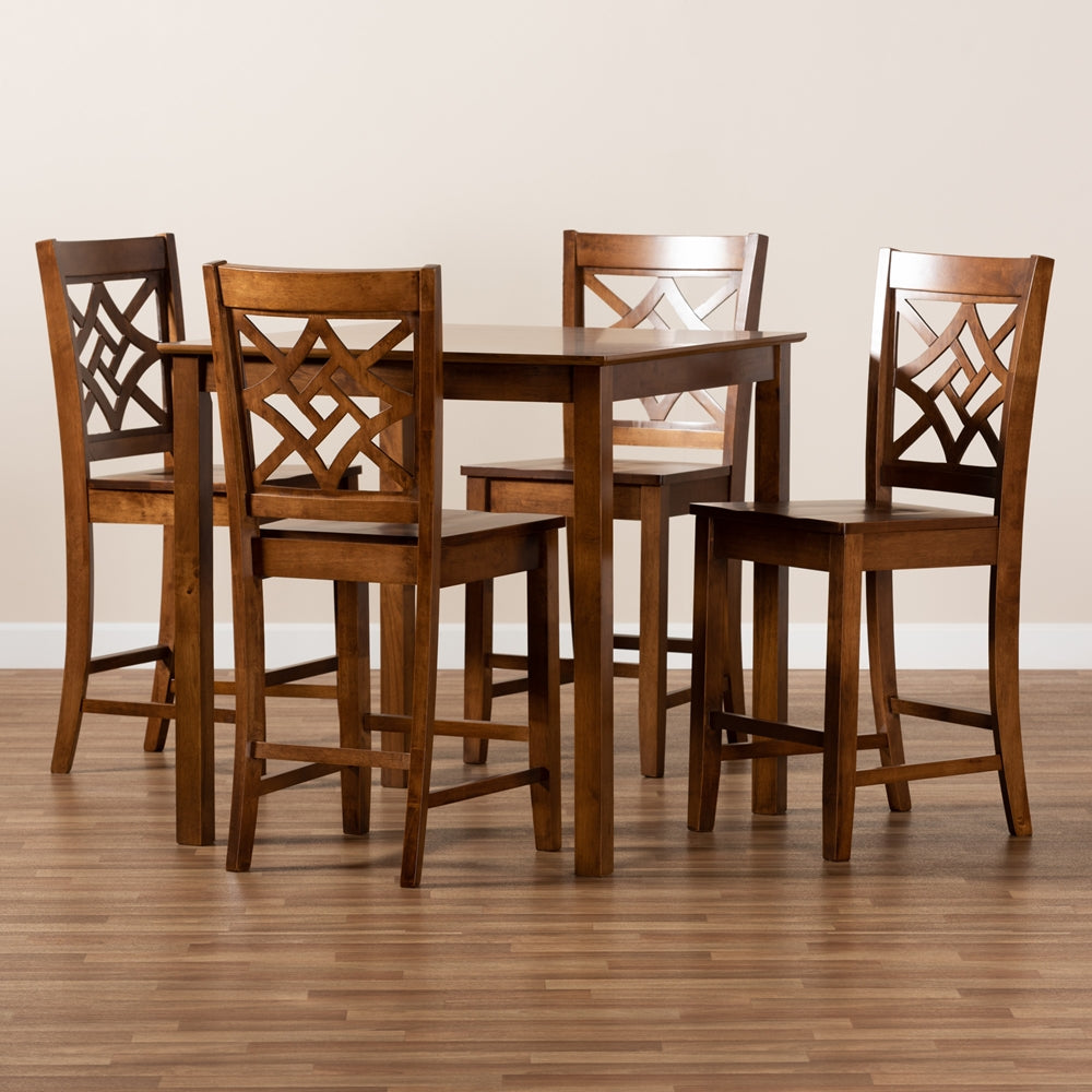 Baxton Studio Nicolette Modern And Contemporary Walnut Brown Finished Wood 5-Piece Pub Set