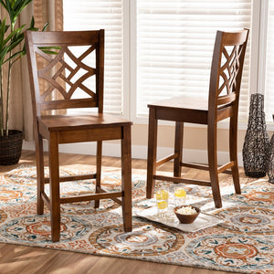 Baxton Studio Nicolette Modern And Contemporary Transitional Walnut Brown Finished Wood 2-Piece Counter Stool Set