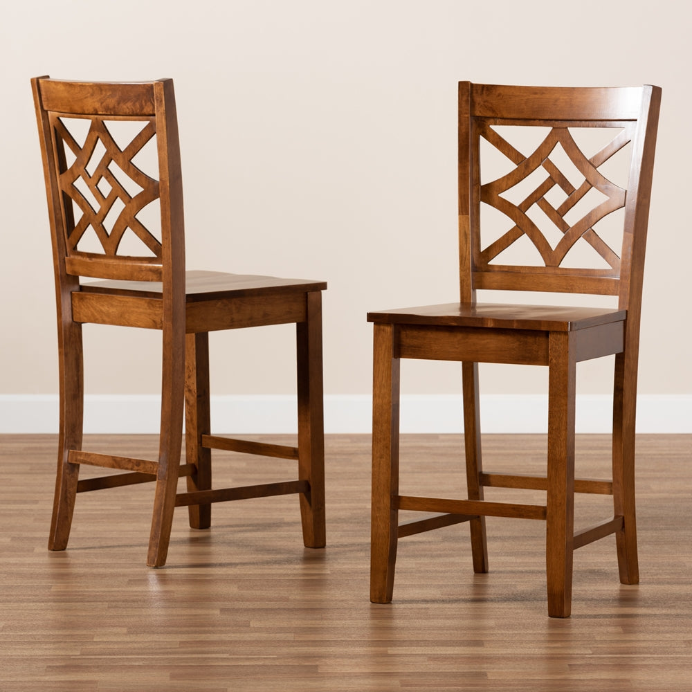 Baxton Studio Nicolette Modern And Contemporary Transitional Walnut Brown Finished Wood 2-Piece Counter Stool Set