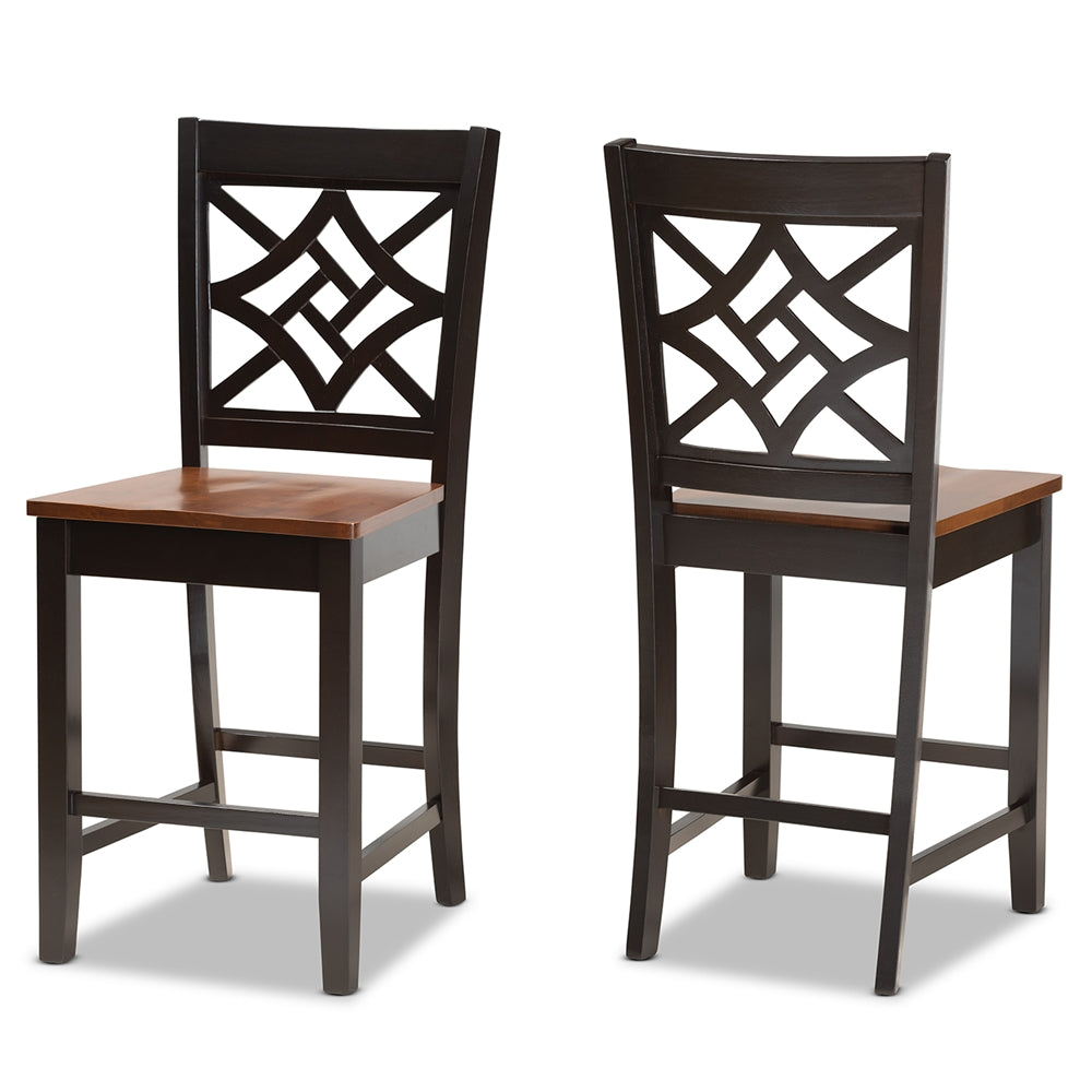 Baxton Studio Nicolette Modern And Contemporary Two-Tone Dark Brown And Walnut Brown Finished Wood 2-Piece Counter Stool Set