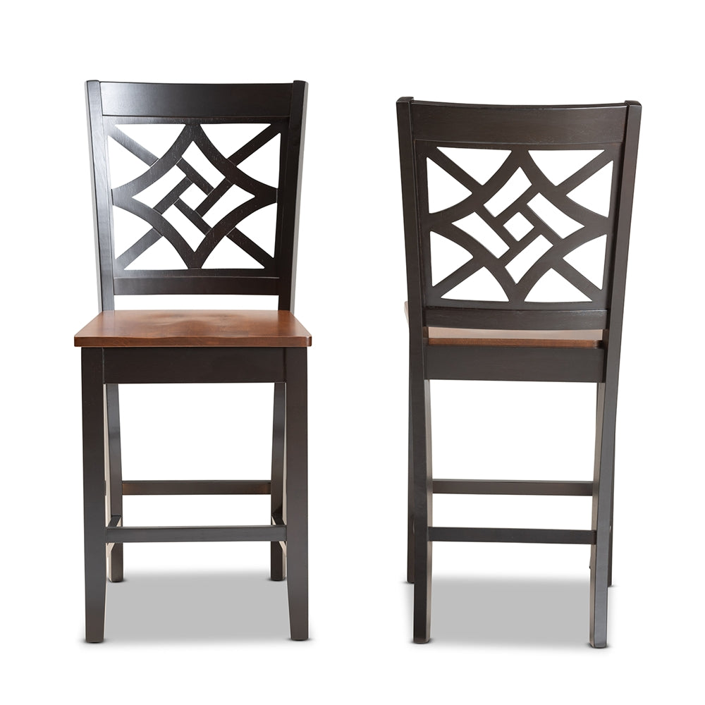 Baxton Studio Nicolette Modern And Contemporary Two-Tone Dark Brown And Walnut Brown Finished Wood 2-Piece Counter Stool Set